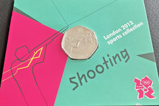 REDUCED - London 2012 Royal Mint Olympic SHOOTING 50p coin ON CARD BUNC