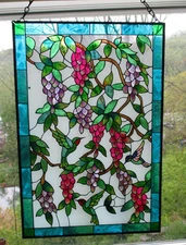 15 x 10" Vintage Style Stained Glass Hummingbird Window Hanging Suncatcher Panel