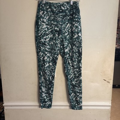 Zelos Yoga Athletic Pants, Green Print, Size M Hidden Zip Back Pocket