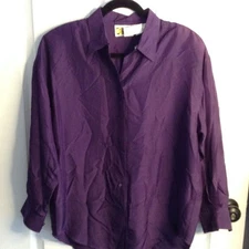 VTG Gitano (1980's) 100% Silk Button Down, "M" Purple, Festive, Shoulders pads