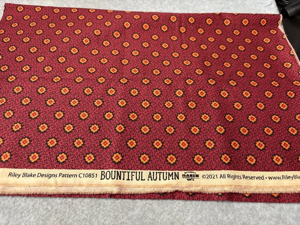 Riley Blake Bountiful Autumn Cotton Fabric 16" x 44" Floral Print Maroon & Gold - Image 4 of 4