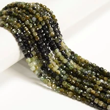 Gradient Natural Green Tourmaline Faceted Cube Beads Size 4mm 15.5'' Strand
