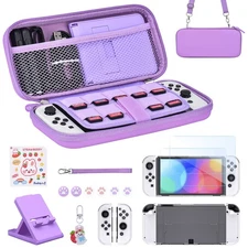 Switch OLED Accessories Bundle, 17 in 1 Purple Switch Oled Accessories Kit fo...
