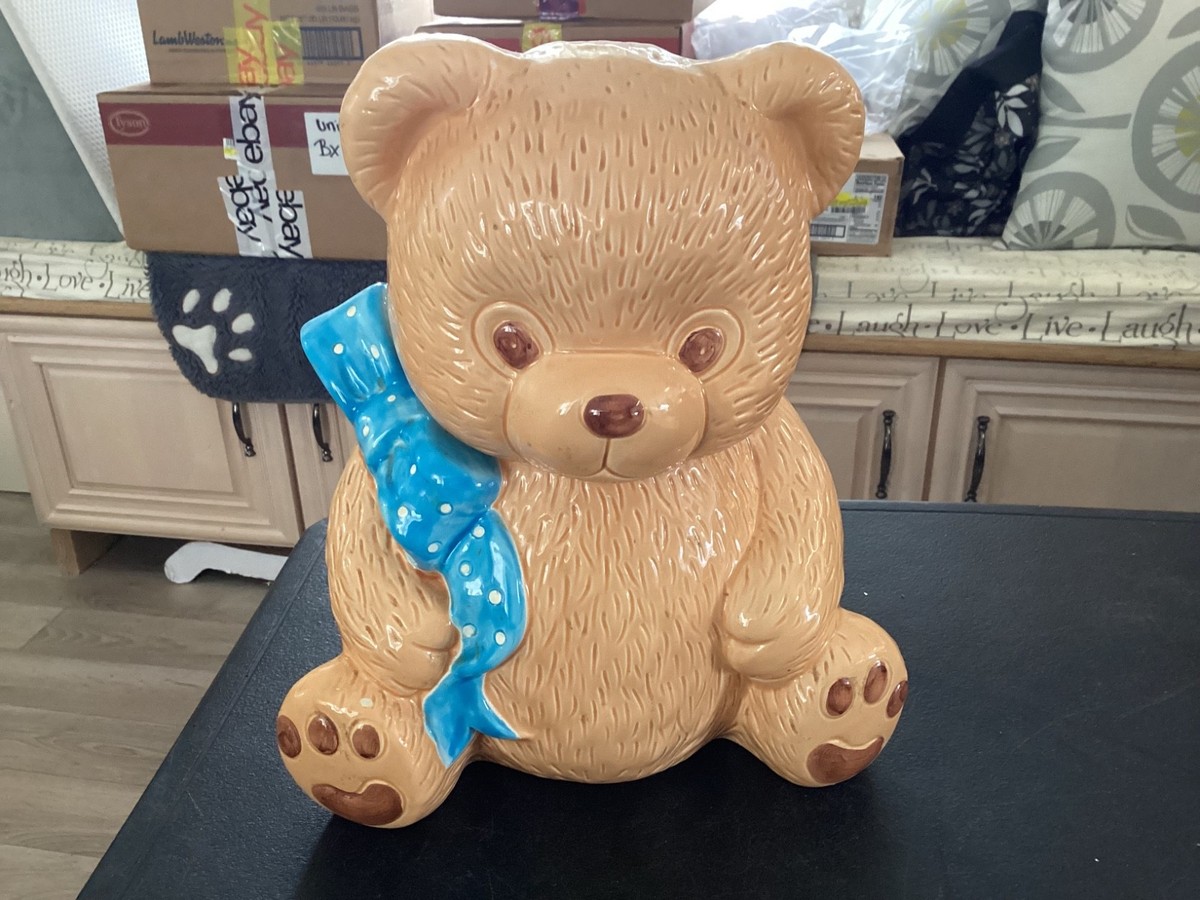 Ceramic Teddy Bear Shaped Cookie Jar w/Blue Scarf | eBay
