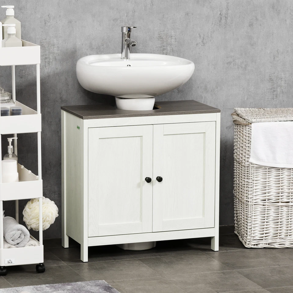 White Freestanding Bathroom Under Sink Cabinet 60x30x60cm with Adjustable Shelf - Image 2 of 4