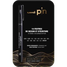 Feutres - Dessin et écriture - Uni-Pin - Noir - 14 pièces - Boîte collector