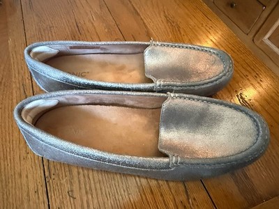 Vionic Debbie Metallic Silver Pewter Leather Loafers Orthotic Flats Shoes Sz 11