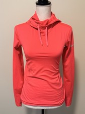 Nike Pro Dri FIT Coral Pink Hoodie Thumbholes Athletic Workout Size S