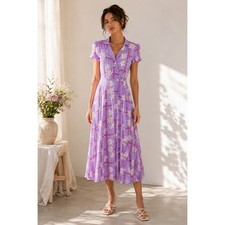 Urban Outfitters Purple Plaid Daisy Floral Viscose Linen Midi Dress Small NWT
