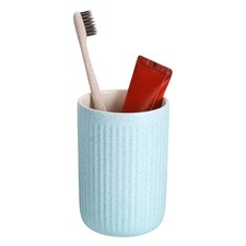 Ceramic Toothbrush Holder, 10 oz Line Texture Bathroom Tumbler Cup, Blue