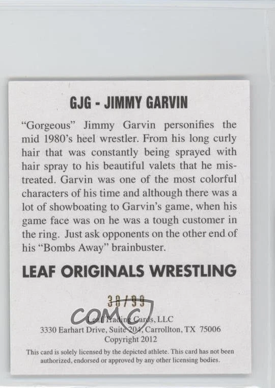 2012 Leaf Originals Wrestling Yellow /99 Jimmy Garvin #GJG Auto - Image 2 of 2