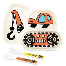 Kids Divided Plate Set Portion Control Fork Spoon Hook Truck 3 PCS
