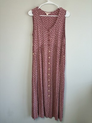 April Cornell Floral Sleeveless V-Neck Button Front Maxi Dress Pink Medium