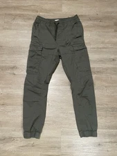 H&M Pants Mens Sz XS Cargo Jogger Tapered Leg Stretch Green Elastic Waist Casual