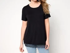 LOGO Layers Lori Goldstein Size S Black Short Sleeve Tee Mesh Hem A692530 NWOT