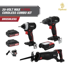 20 V Brushless 4-Tool Cordless Combo Kit Drill, Impact