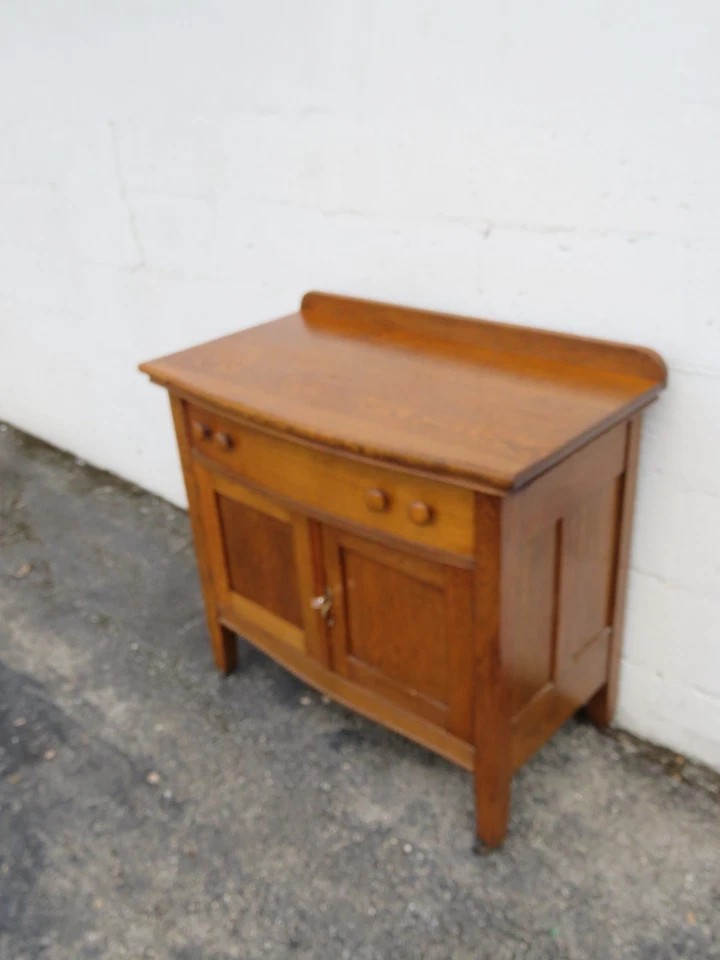 Mueble tocador de baño victoriano de principios de 1900 con lavabo de roble 6109 Foto 4 de 4