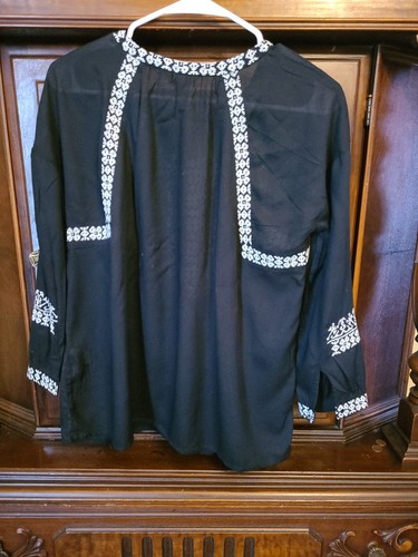 NWT Vintage Y2K Lucky Brand Embroidered Blouse-Size M S L Black & Yellow - Picture 6 of 9