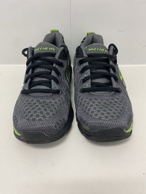 Skechers Boys Sneakers Running Sports Shoes Size 2 Black/Neon Green Lace Up Tie
