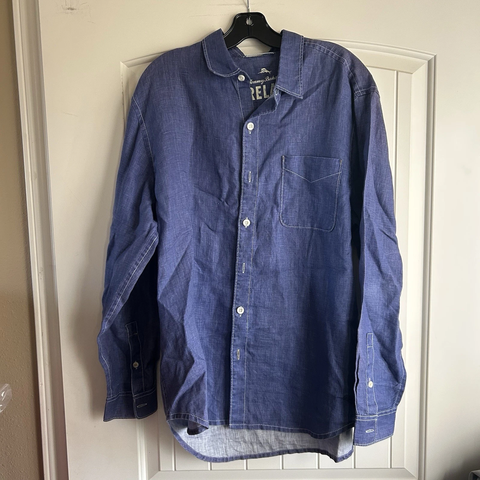Tommy Bahama Shirt Mens Large Blue Linen Long Sleeve