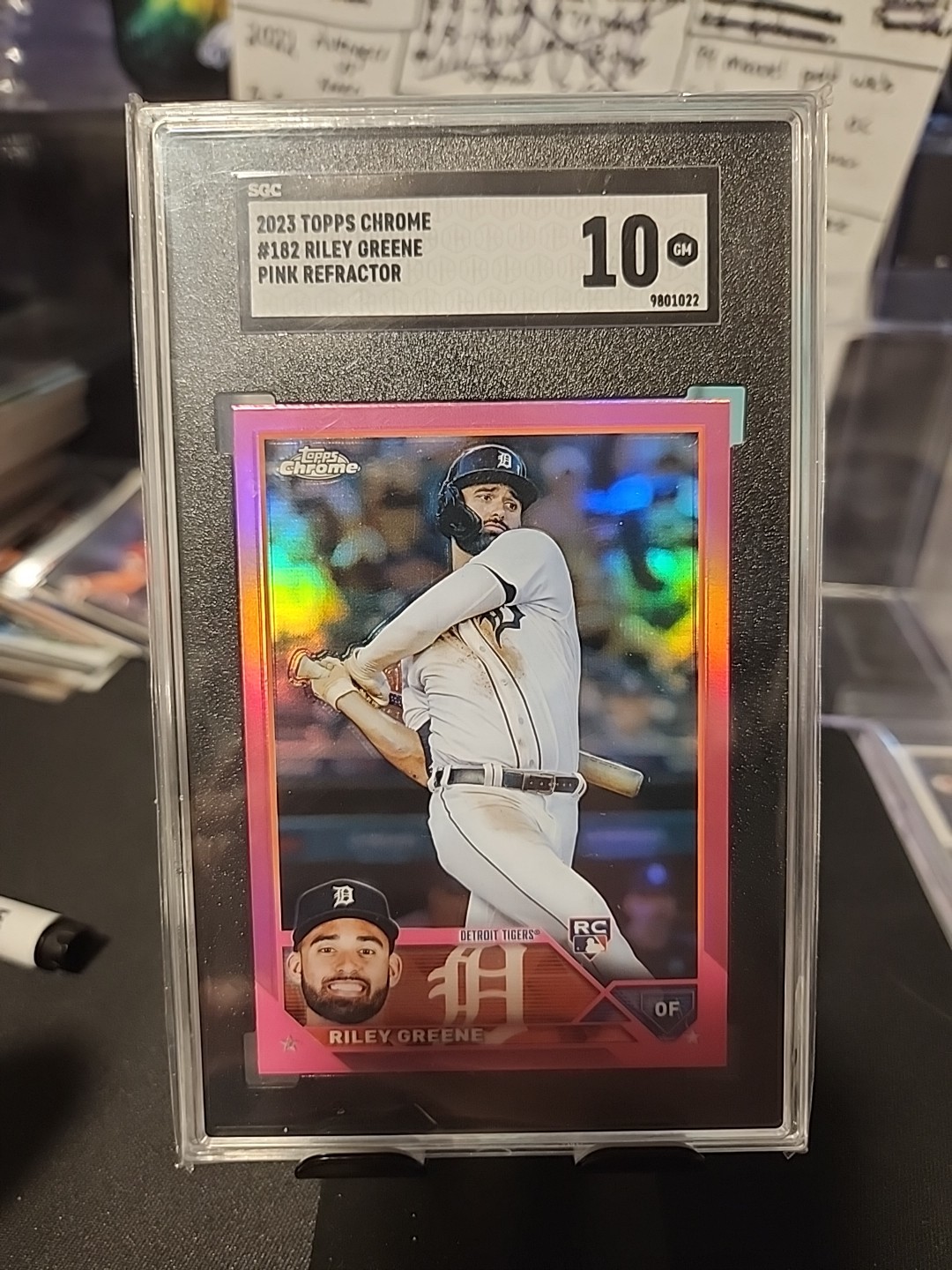 RILEY GREENE 2023 TOPPS CHROME PINK REFRACTOR SGC 10 Tigers Rookie #182