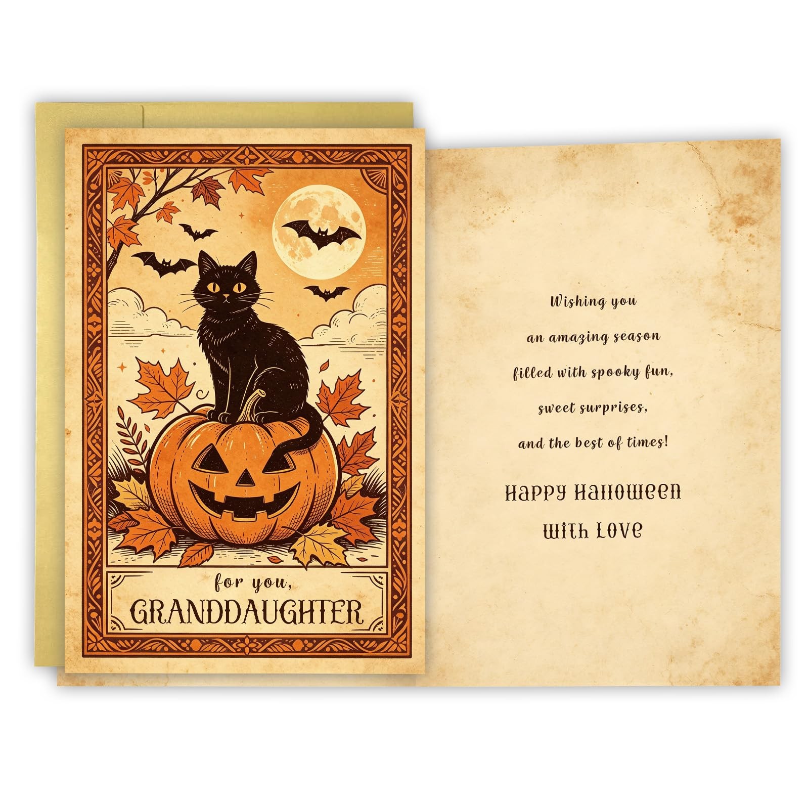 Vintage Black Cat Halloween Card Granddaughter, 8 x 5.3 Inches Color #518