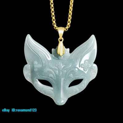 A-Grade Jade Blue Water Fox Nine Tailed Fox Mask Pendant Jade Pendant S925