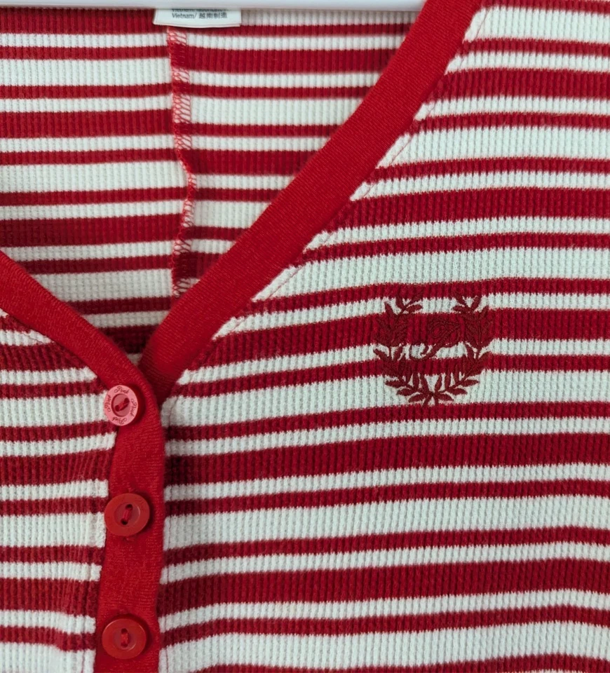 ROSA Victoria's Secret Talla L Térmico Una Pieza Pijama Rojo Blanco Rayas Tejido 0531 Foto 4 de 4