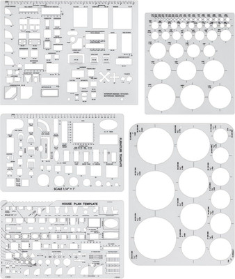 5 Pcs Architectural Templates: Circle, House Plan, Interior Design & Furniture T