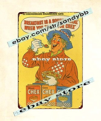 1966 Ralston Cereal Checkerboard Squarecrow Chex Cereal tin sign