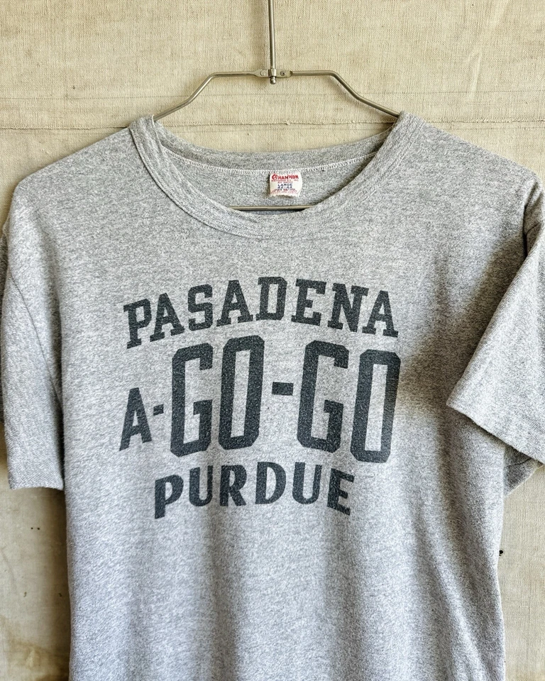 Vtg 1960s 67’ Champion Knitwear Rosebowl Water Print Grey Large - Image 2 of 4