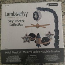 Lambs Ivy Sky Rocket Planets/Stars Musical Baby Crib Mobile Soother Toy- Blue