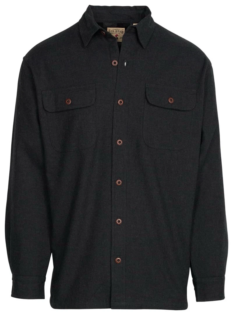 RedHead Fleece-Lined Flannel Plaid Long-Sleeve Shirt for Men - Black Heather L