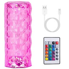 Crystal Diamond Rose Table Lamp Dimmable Remote Touch Control Beside LED Night L