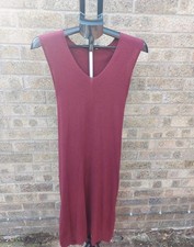 Whistles Burgundy Luxe Wool Cotton Side Split Tie Front Knit Midi Dress M UK 10