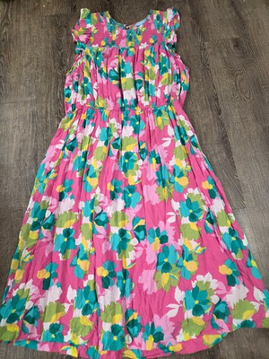 #ad DRAPER JAMES RSVP Smocked Yoke Ruffle Short Dress Pink Floral Size XL $19.99