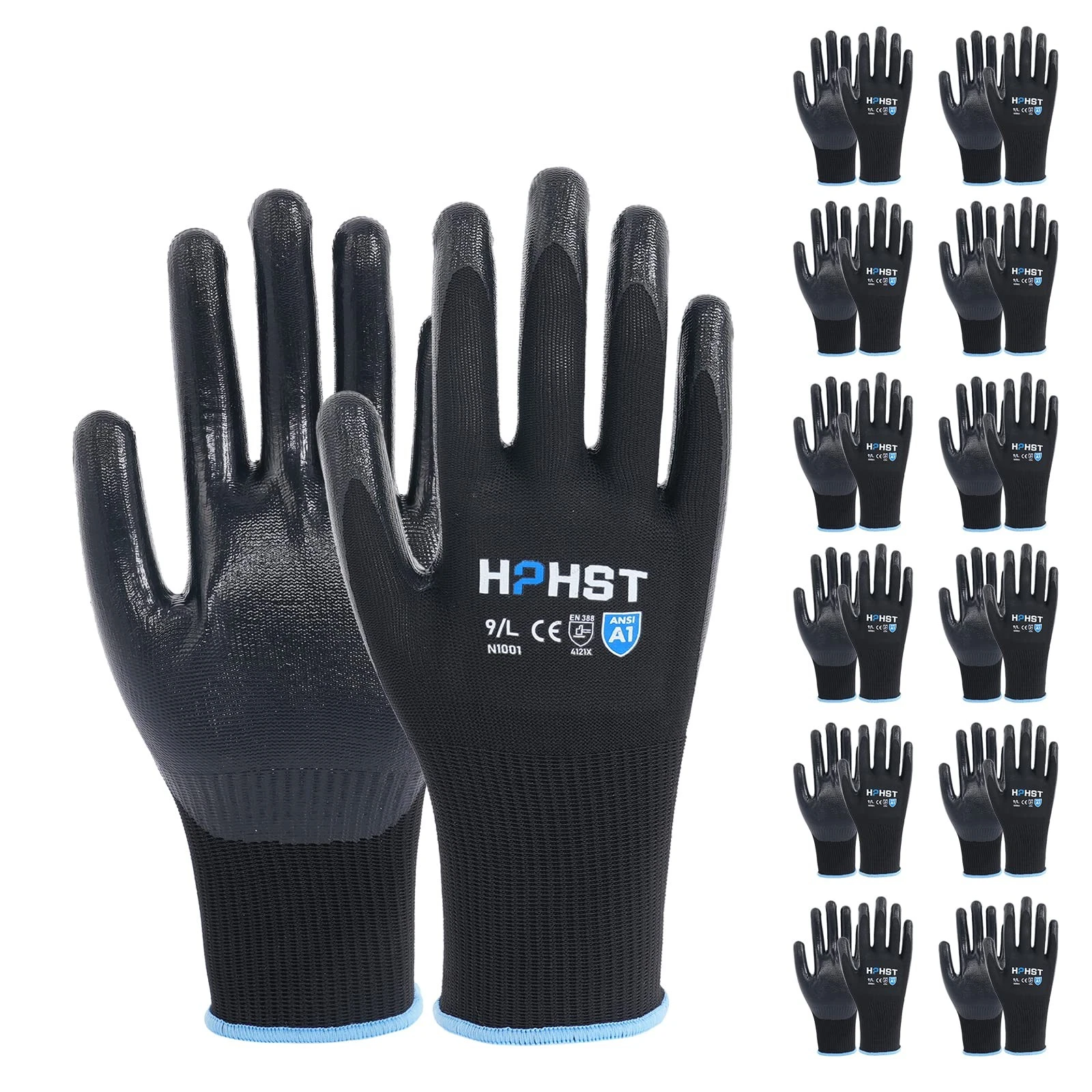 Work Gloves for Men-12 Pairs, Nitrile Coated Work Gloves with Grip, Touchscre...