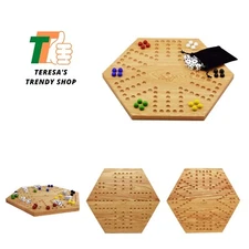 Solid Oak Double Sided Marbles Board Game Wooden 16 inch by