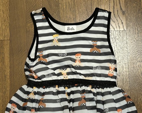 Barbie Girl's Size Small Sleeveless Dress Black White Stripes - Picture 4 of 6