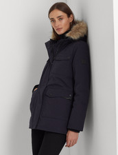 Lauren Ralph Lauren Navy Blue Large Faux Fur Down Puffer Coat Jacke $360 Outwear