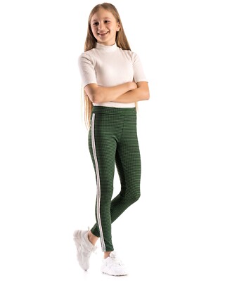 Girls Houndstooth Pants with Side Stripes Elegant Full-length Leggings  FS7138 UK