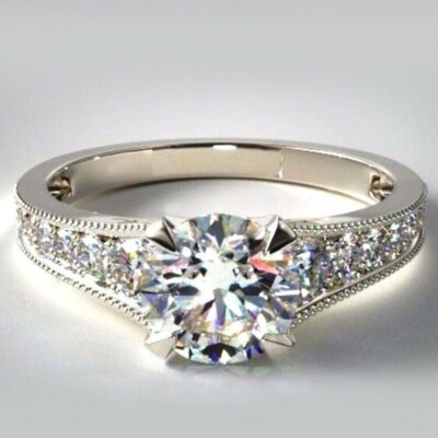 2.00Ct Round Cut Lab Created Diamond Engagement Ring 14k White Gold ...