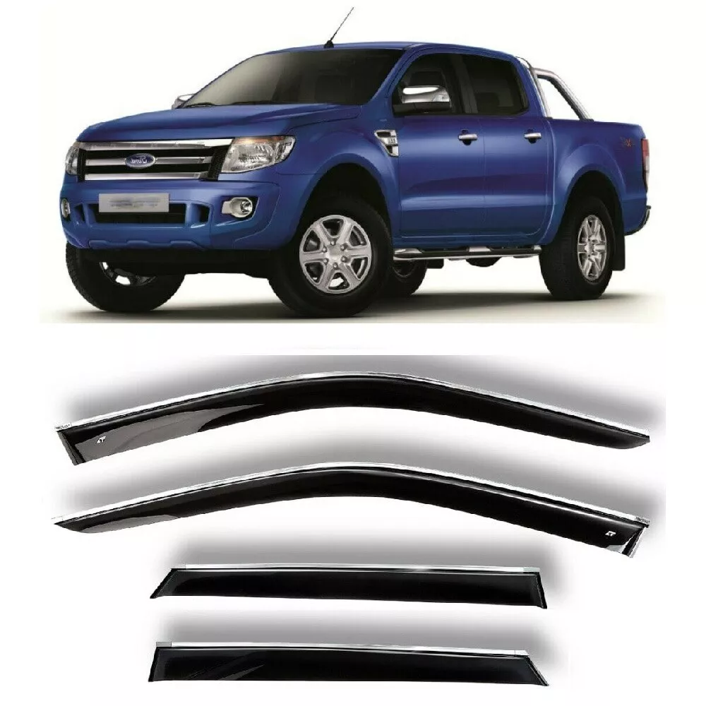 Chrome Trim Side Window Visors Sun Rain Guard Deflectors For Ford