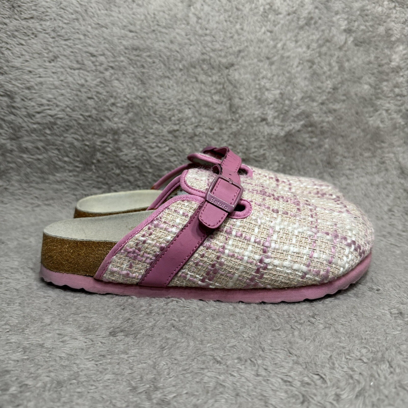 Birkenstock Betula Pink Woven Plaid Clogs Womens Sz 36