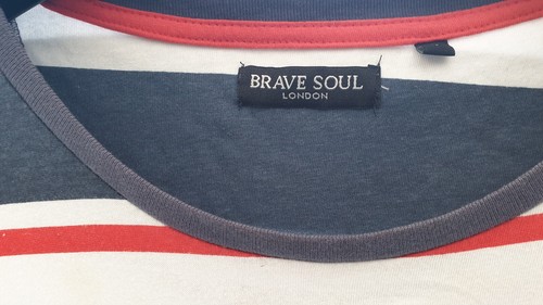 BRAVE SOUL T-Shirt Striped navy red white Size Large - Picture 2 of 3
