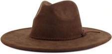 Big Wide Brim Fedora Hats for Women Men Western Suede Hat One Size, Coffee