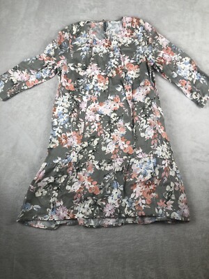 J. Jill Love Linen Floral Caraway Fresh Bloom Women Ruffle Hem Dress Size Medium