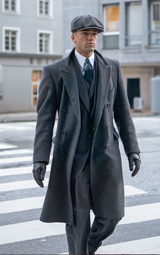 Gray Cashmere Men's Long Overcoat British Style Business Formal Outerwear  Coats