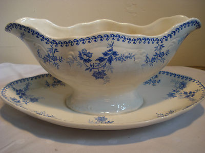 Omas Sauciere Keramik um 1910 Societe Ceramique Maastricht Blau Beige Yvette