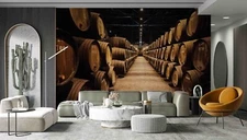 3D Wine Barrel Cellar Light Self-adhesive Removeable Wallpaper Wall Mural1 1036